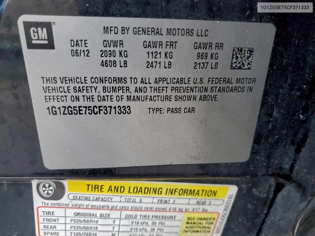 1G1ZG5E75CF371333 2012 Chevrolet Malibu Ltz
