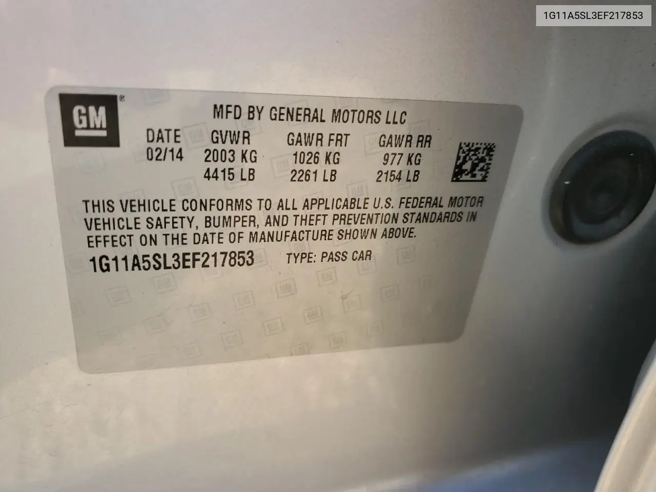 1G11A5SL3EF217853 2014 Chevrolet Malibu Ls
