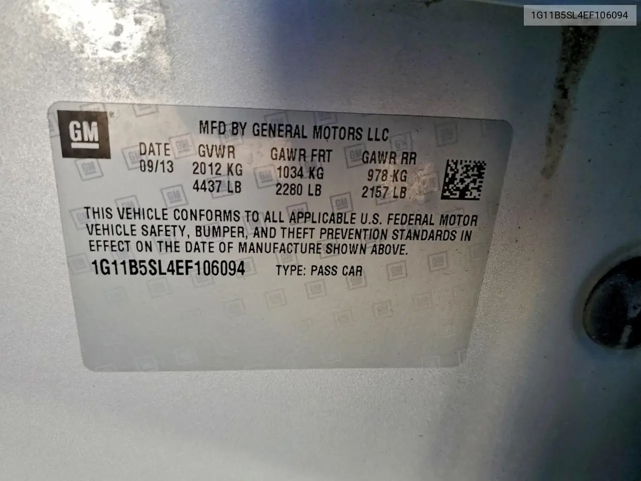 1G11B5SL4EF106094 2014 Chevrolet Malibu Ls
