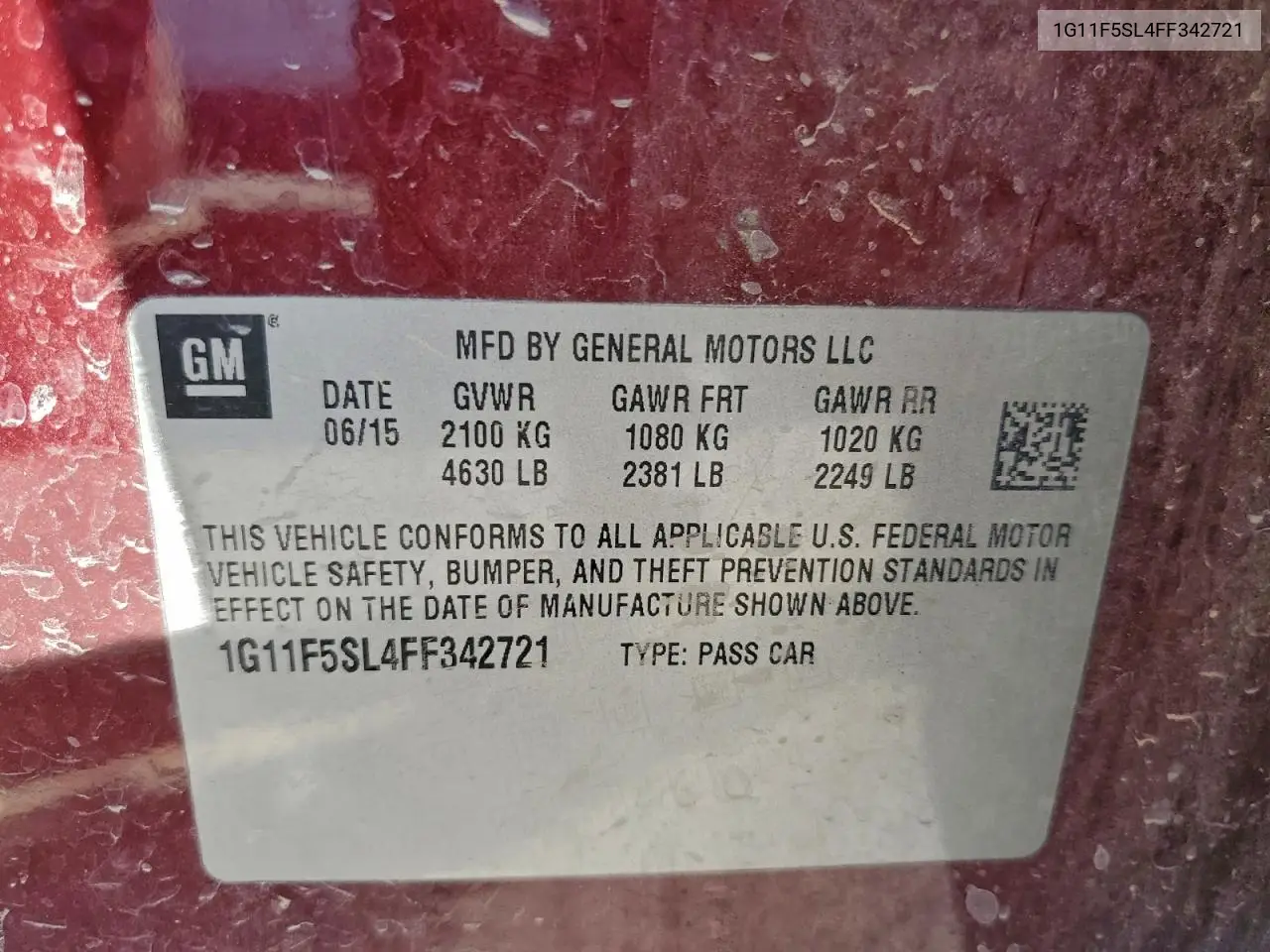 1G11F5SL4FF342721 2015 Chevrolet Malibu Ltz