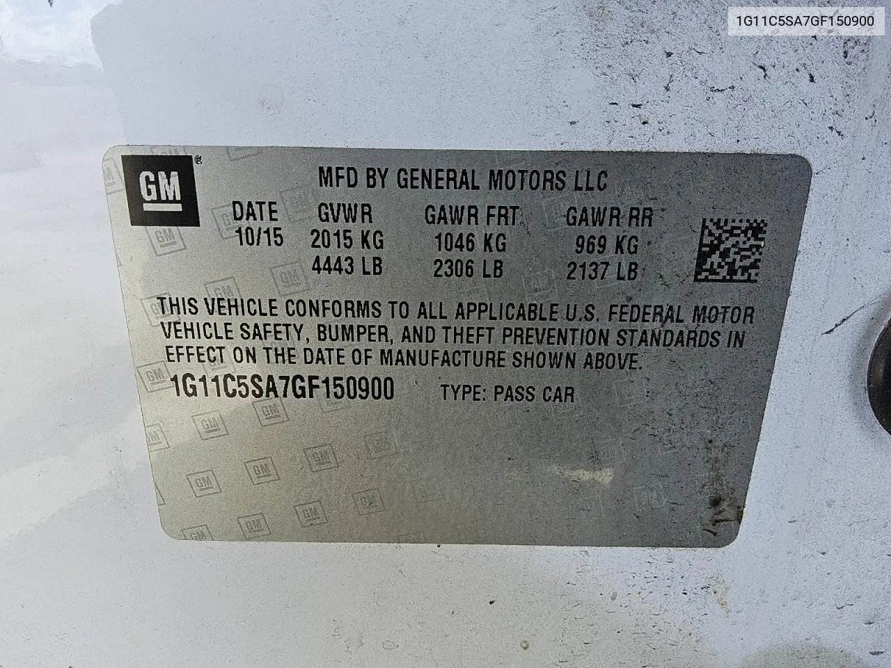 1G11C5SA7GF150900 2016 Chevrolet Malibu Limited Lt