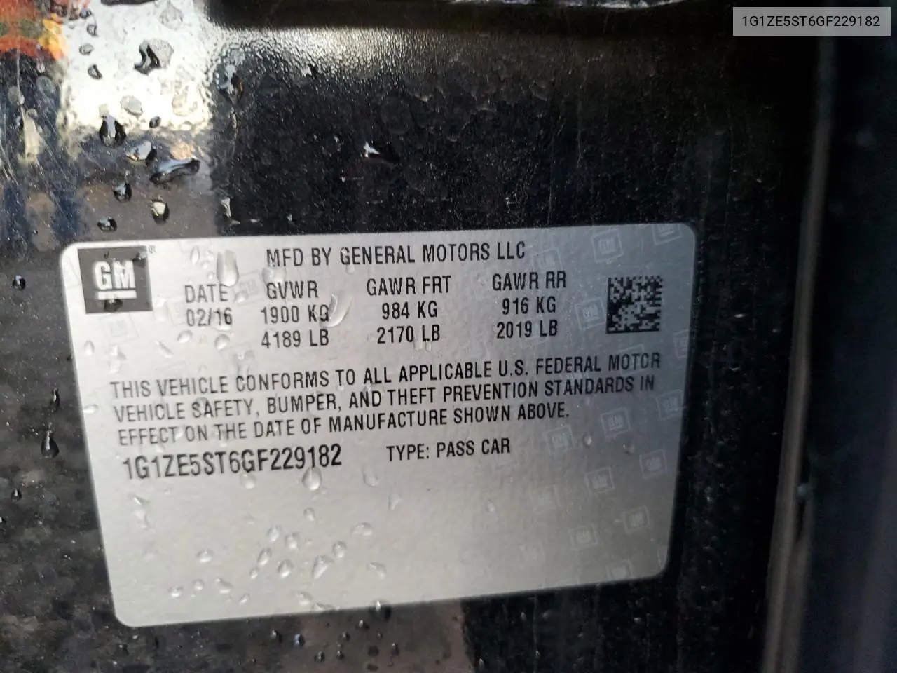 1G1ZE5ST6GF229182 2016 Chevrolet Malibu Lt
