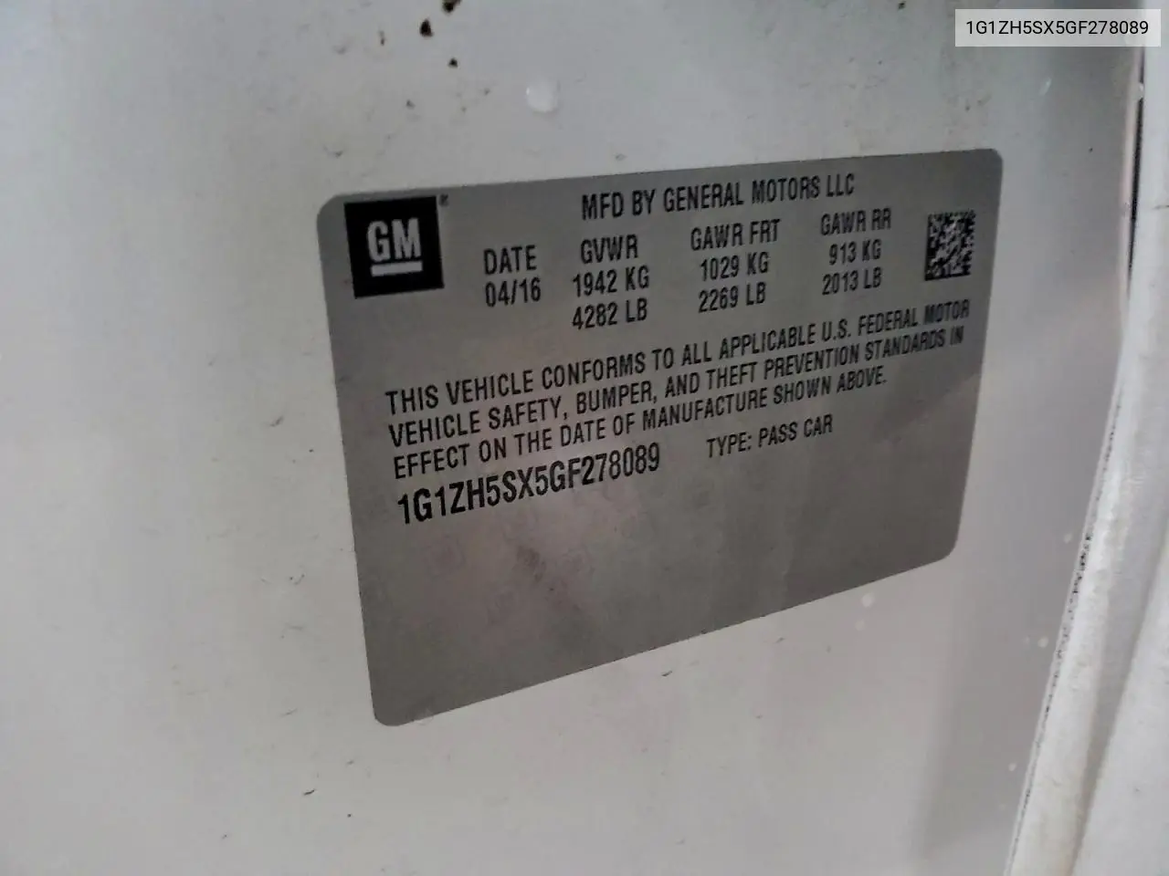 1G1ZH5SX5GF278089 2016 Chevrolet Malibu Premier