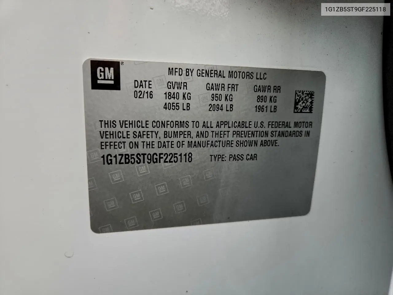 1G1ZB5ST9GF225118 2016 Chevrolet Malibu Ls
