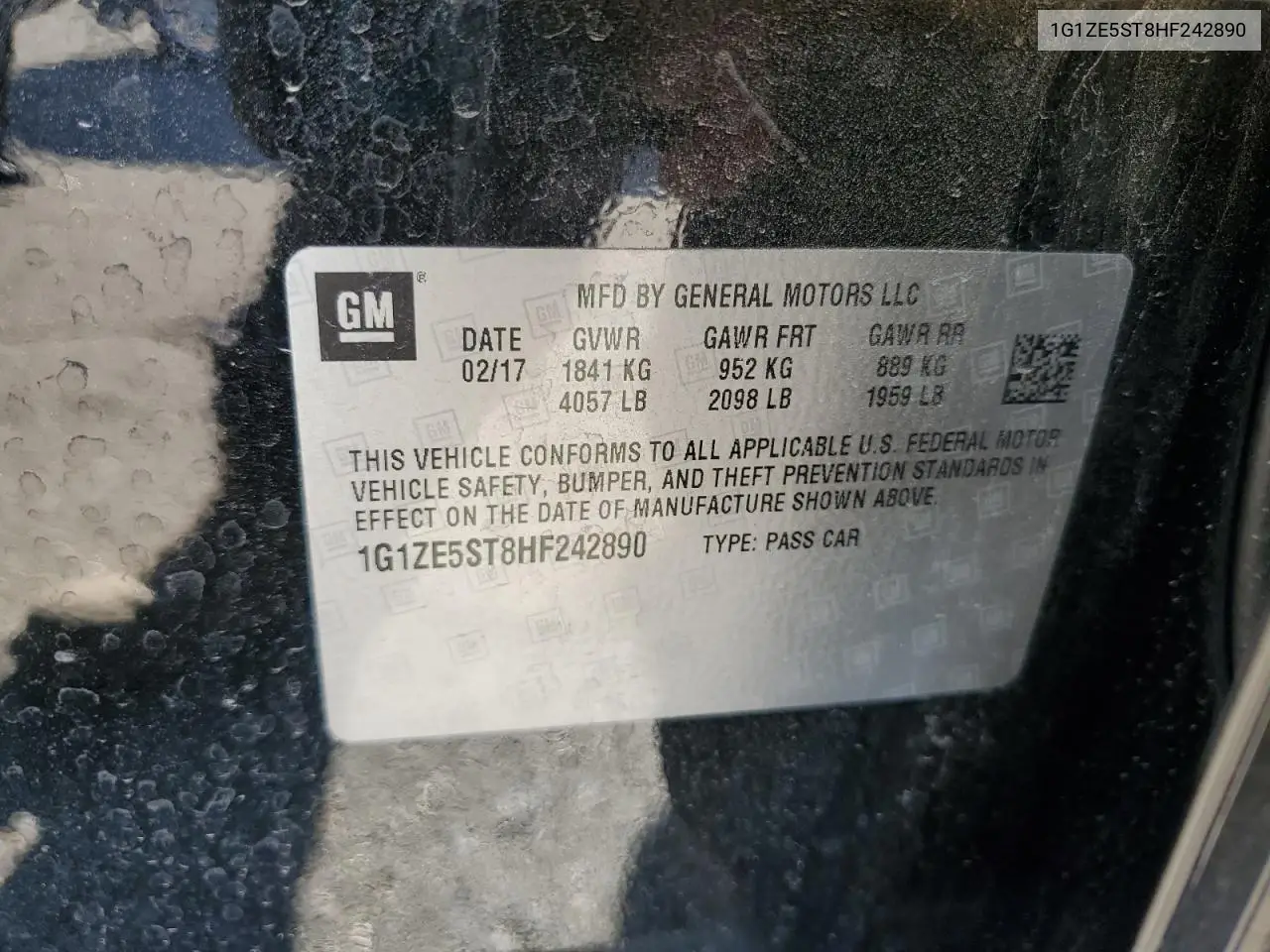 1G1ZE5ST8HF242890 2017 Chevrolet Malibu Lt
