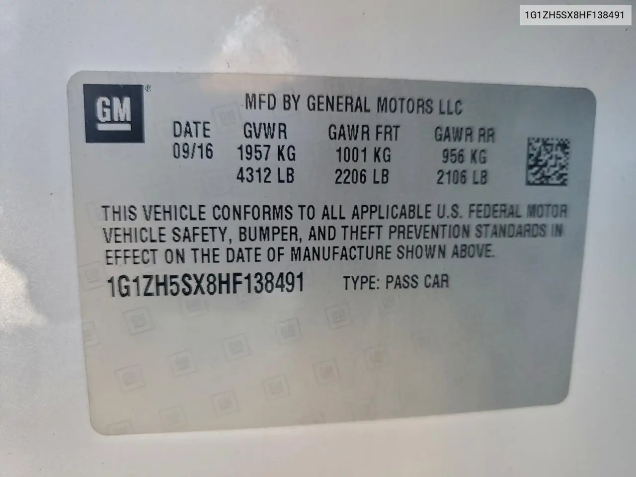 1G1ZH5SX8HF138491 2017 Chevrolet Malibu Premier