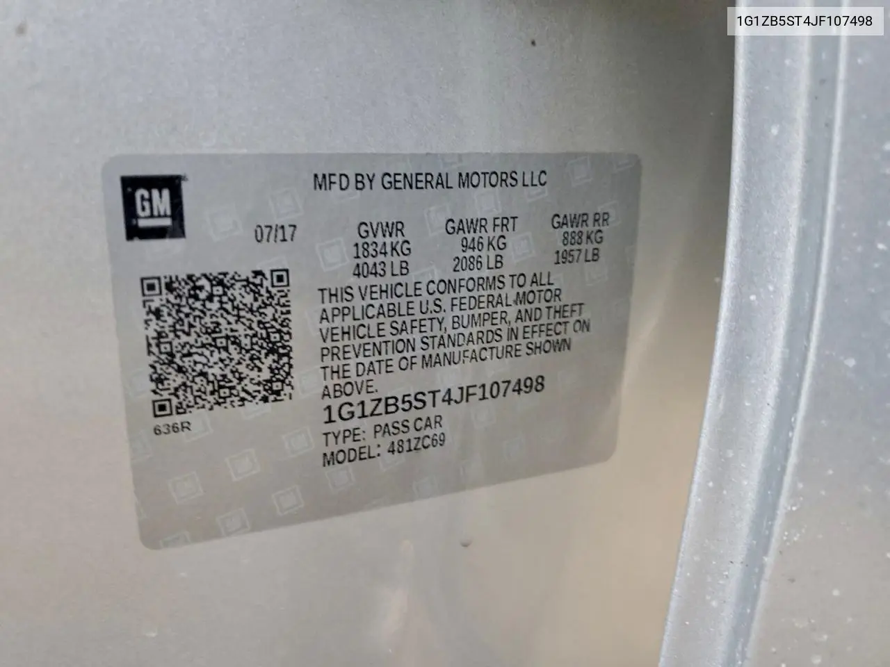 1G1ZB5ST4JF107498 2018 Chevrolet Malibu Ls