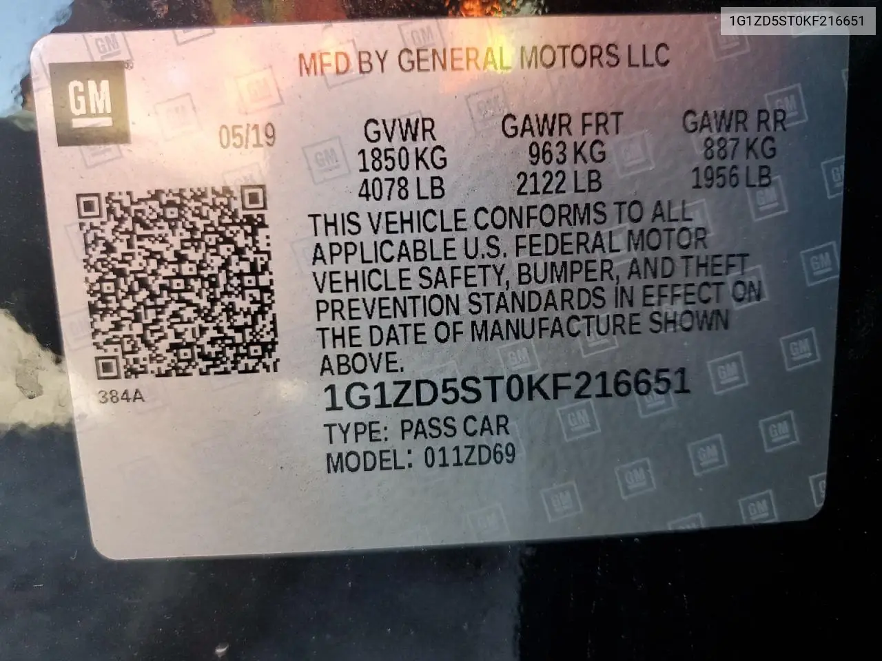 1G1ZD5ST0KF216651 2019 Chevrolet Malibu Lt