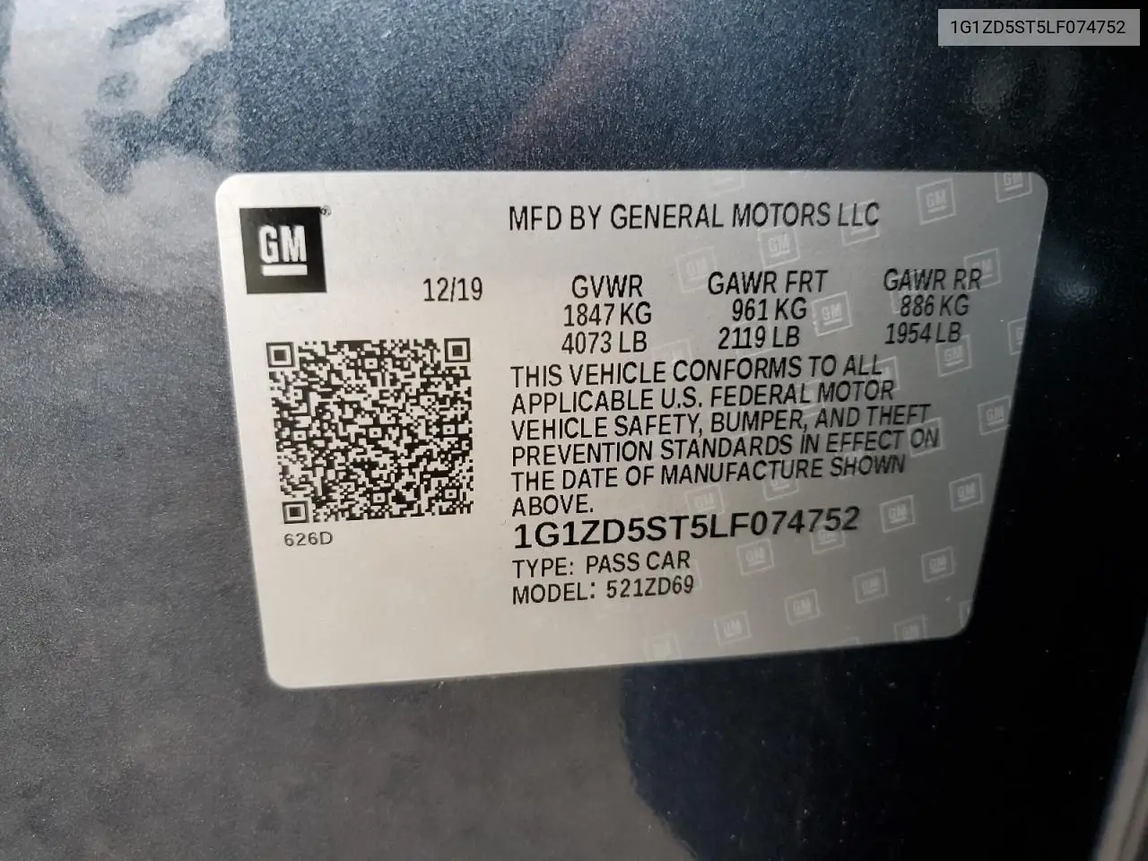 1G1ZD5ST5LF074752 2020 Chevrolet Malibu Lt