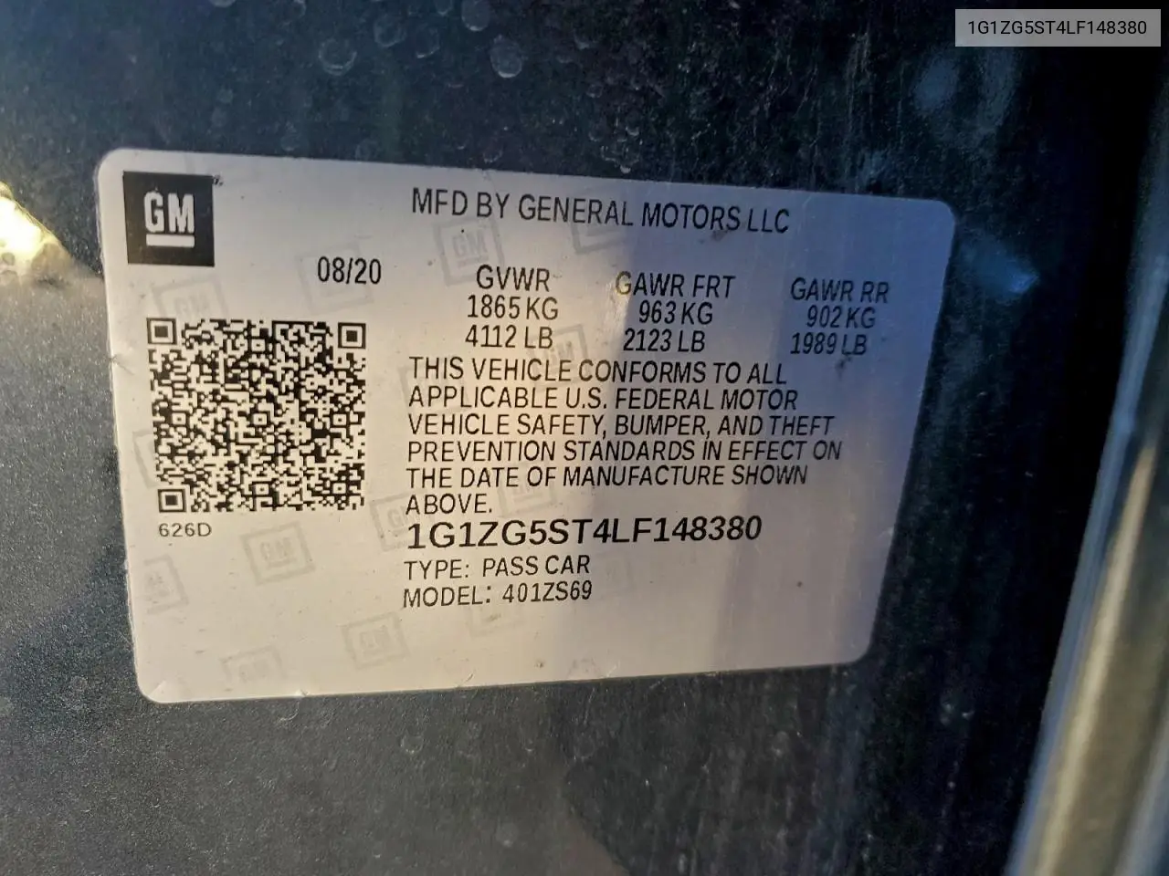 1G1ZG5ST4LF148380 2020 Chevrolet Malibu Rs