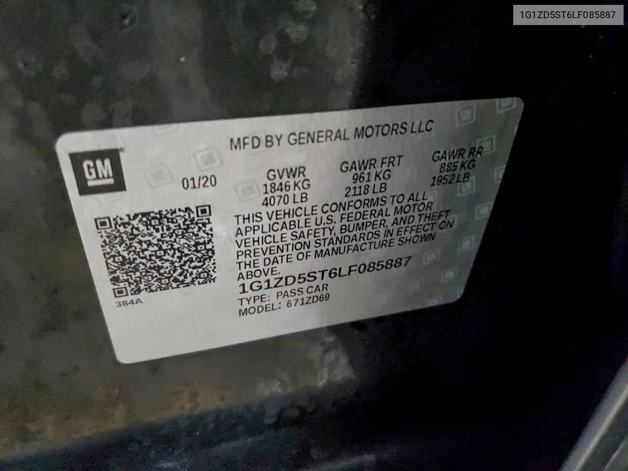1G1ZD5ST6LF085887 2020 Chevrolet Malibu Lt