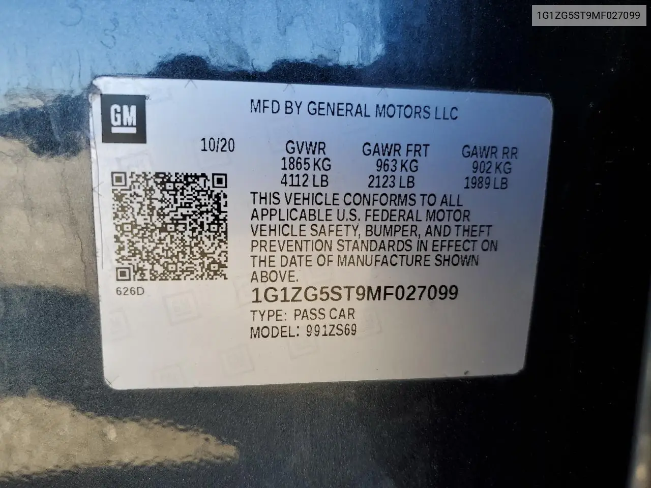 1G1ZG5ST9MF027099 2021 Chevrolet Malibu Rs