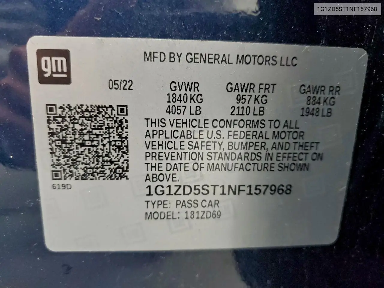 1G1ZD5ST1NF157968 2022 Chevrolet Malibu Lt