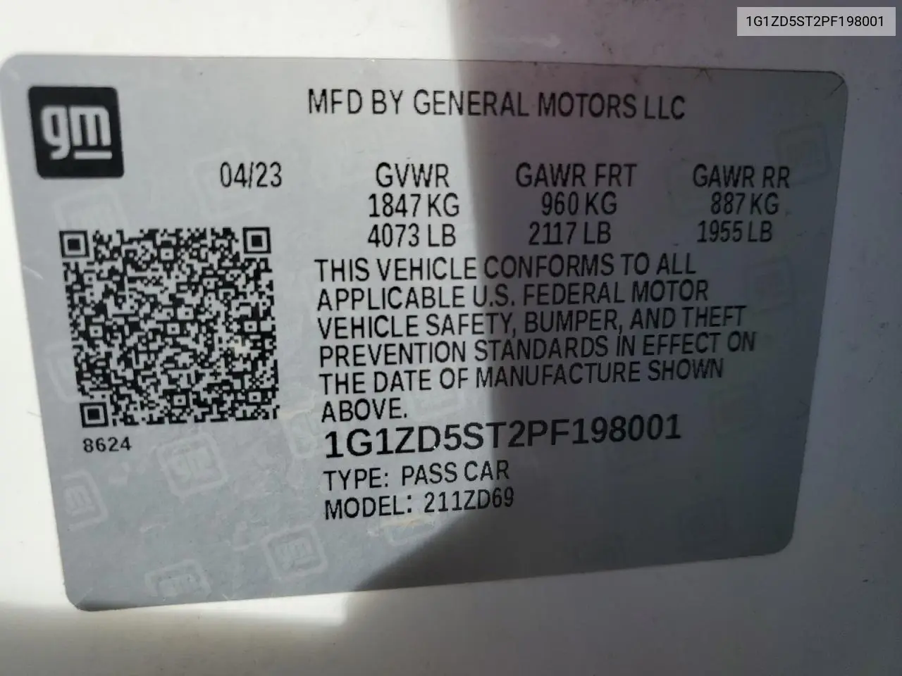 1G1ZD5ST2PF198001 2023 Chevrolet Malibu Lt