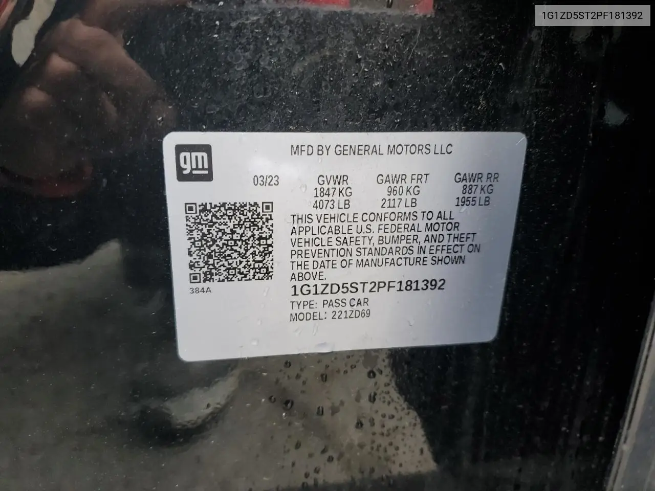 1G1ZD5ST2PF181392 2023 Chevrolet Malibu Lt