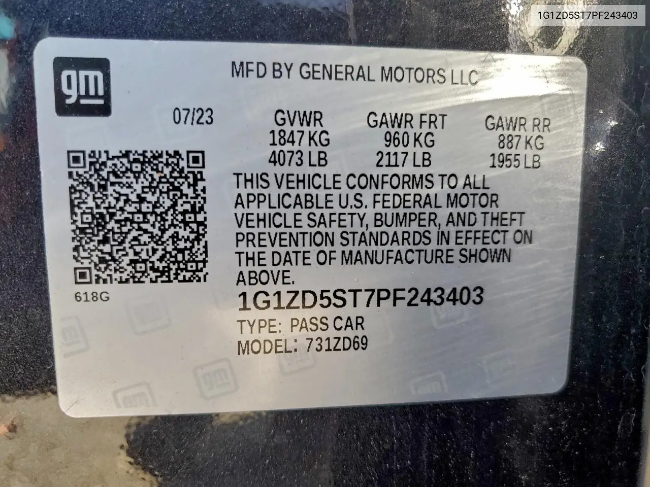1G1ZD5ST7PF243403 2023 Chevrolet Malibu Lt
