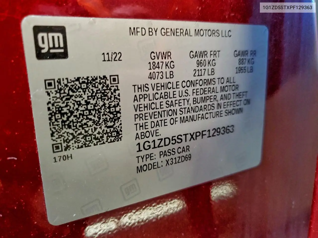 1G1ZD5STXPF129363 2023 Chevrolet Malibu Lt