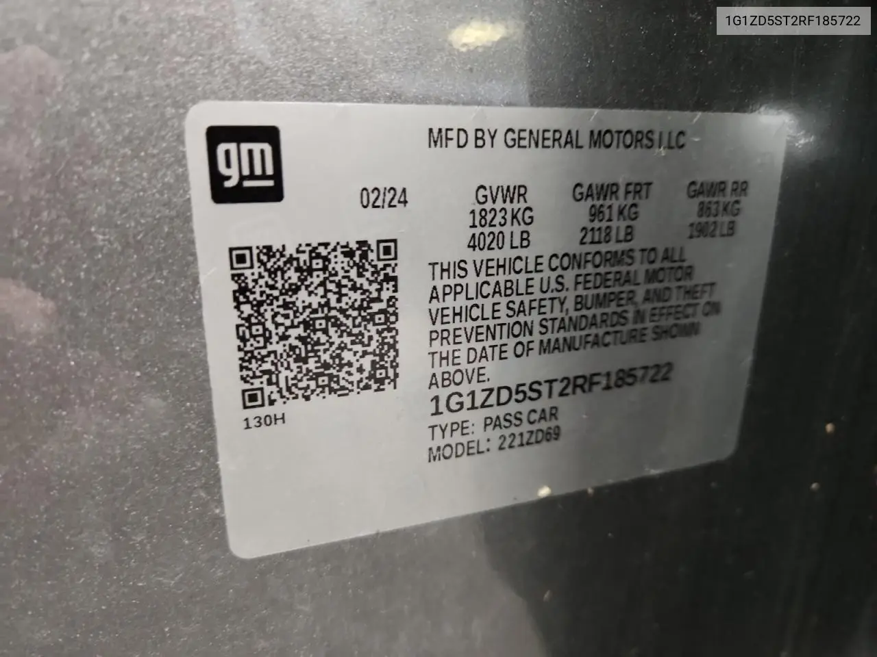 1G1ZD5ST2RF185722 2024 Chevrolet Malibu Lt