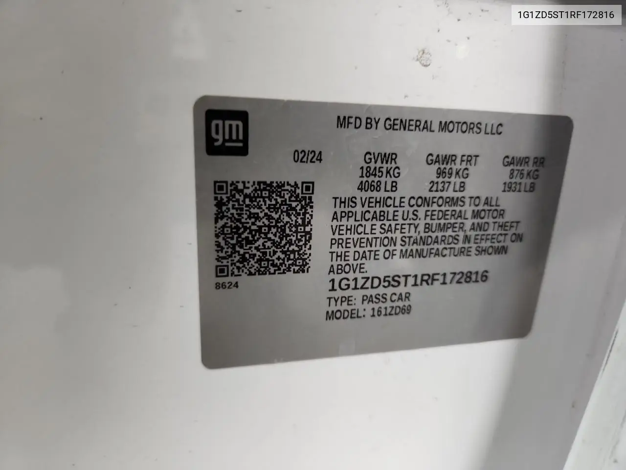 1G1ZD5ST1RF172816 2024 Chevrolet Malibu Lt