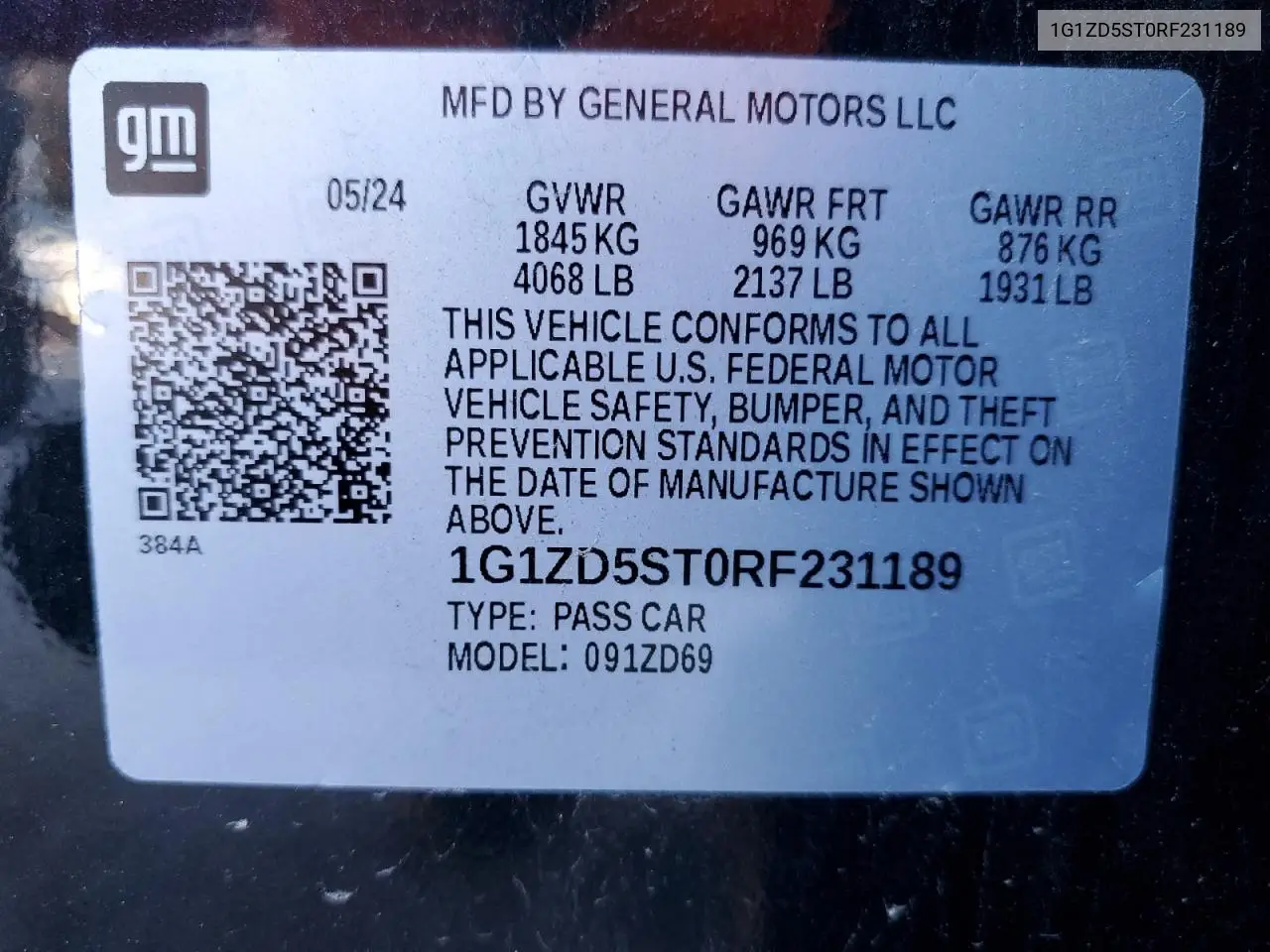1G1ZD5ST0RF231189 2024 Chevrolet Malibu Lt