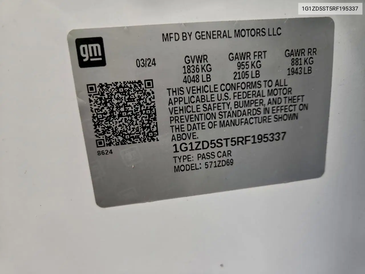 1G1ZD5ST5RF195337 2024 Chevrolet Malibu Lt