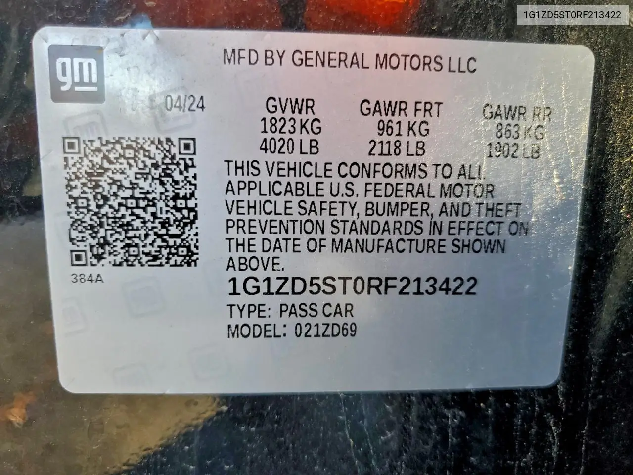 1G1ZD5ST0RF213422 2024 Chevrolet Malibu Lt