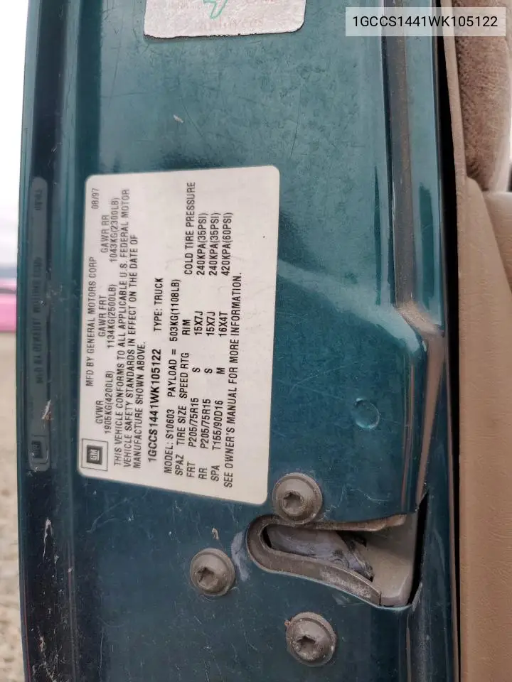 1GCCS1441WK105122 1998 Chevrolet S Truck S10