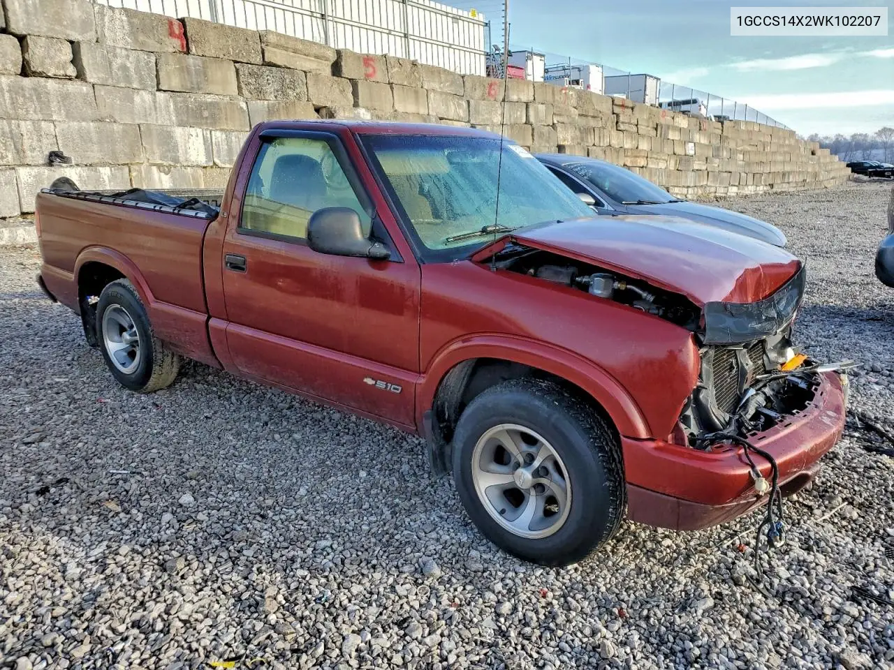 1998 Chevrolet S Truck S10 VIN: 1GCCS14X2WK102207 Lot: 93322845