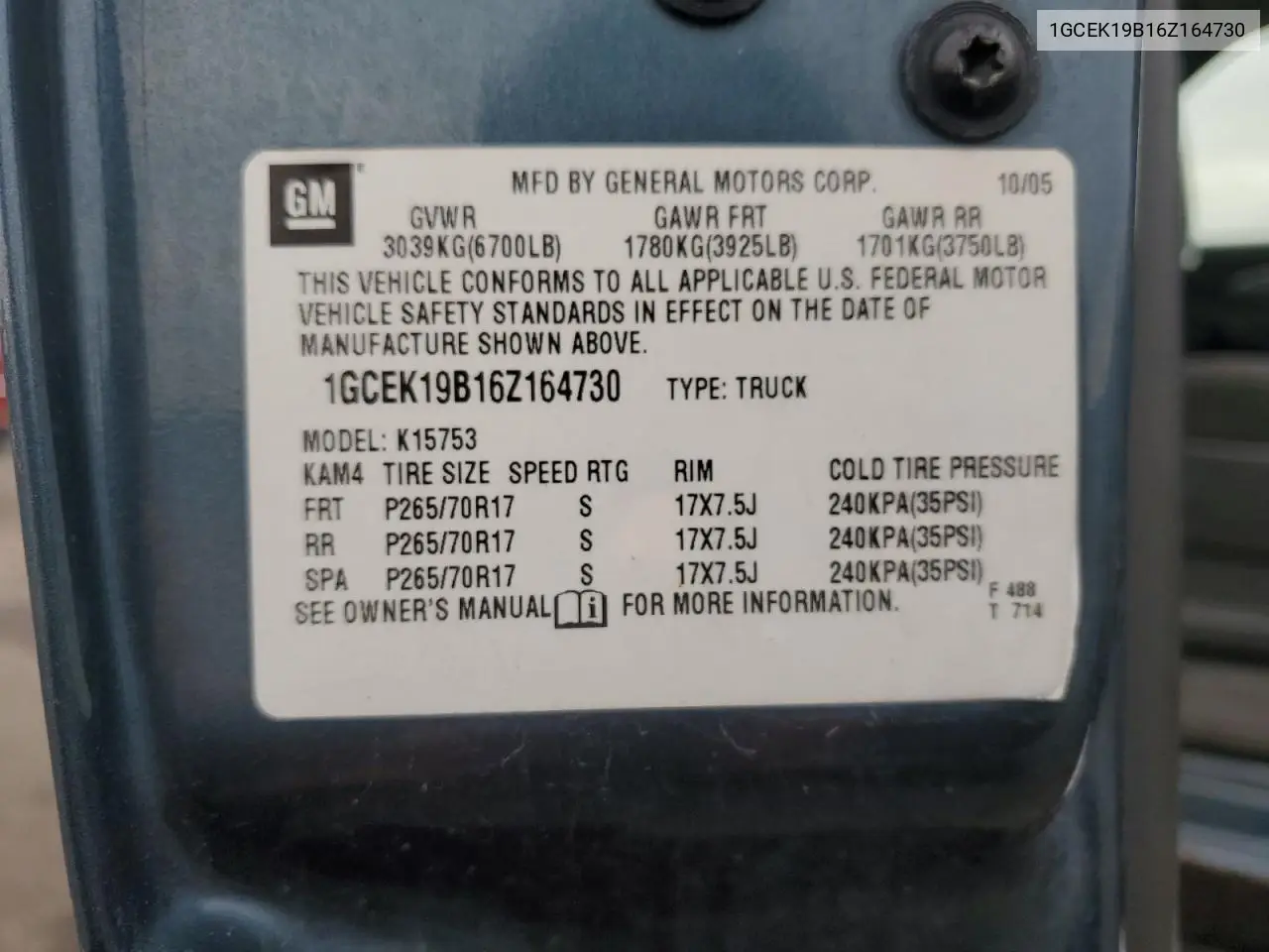 1GCEK19B16Z164730 2006 Chevrolet Silverado K1500