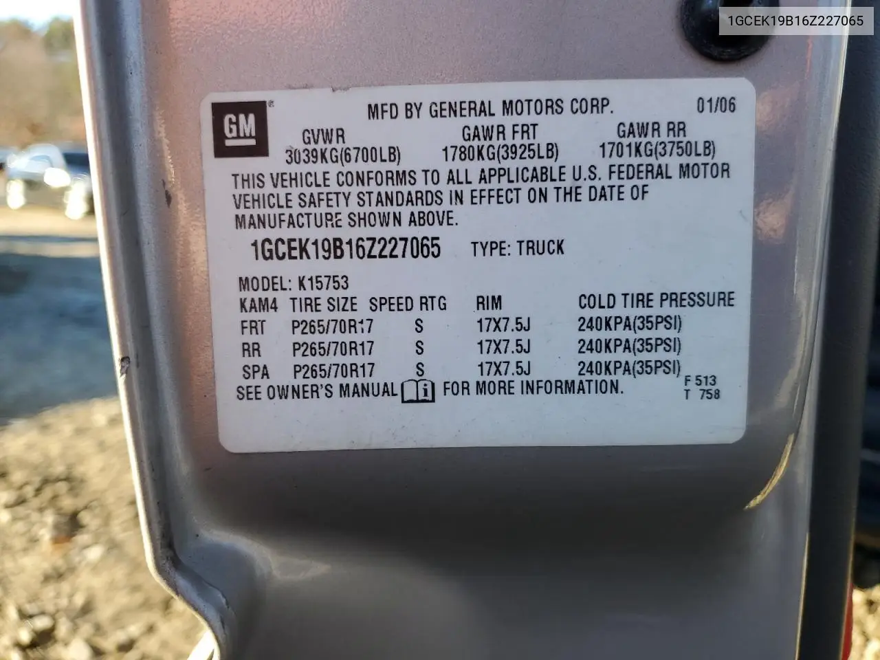 1GCEK19B16Z227065 2006 Chevrolet Silverado K1500