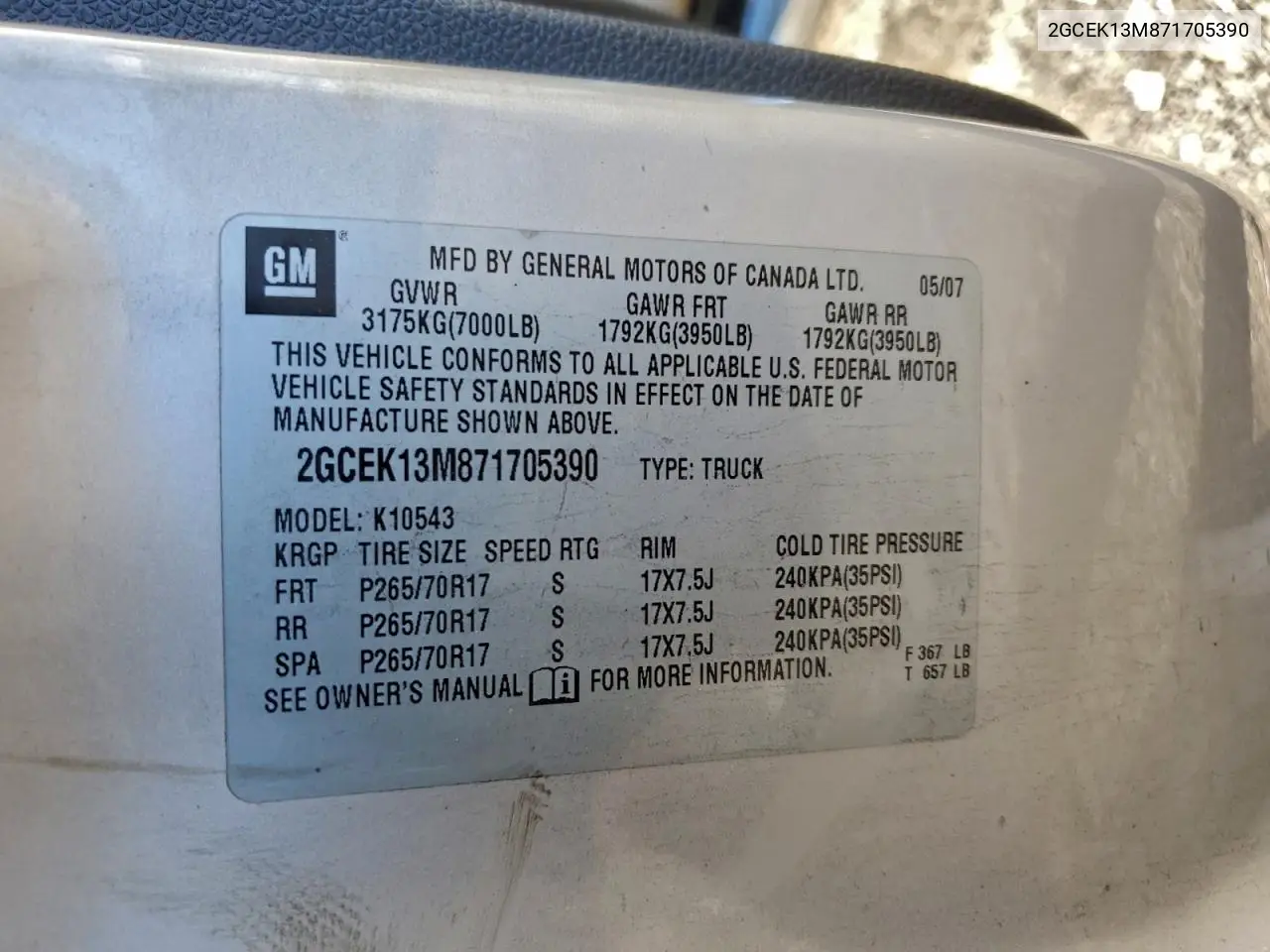 2GCEK13M871705390 2007 Chevrolet Silverado K1500 Crew Cab