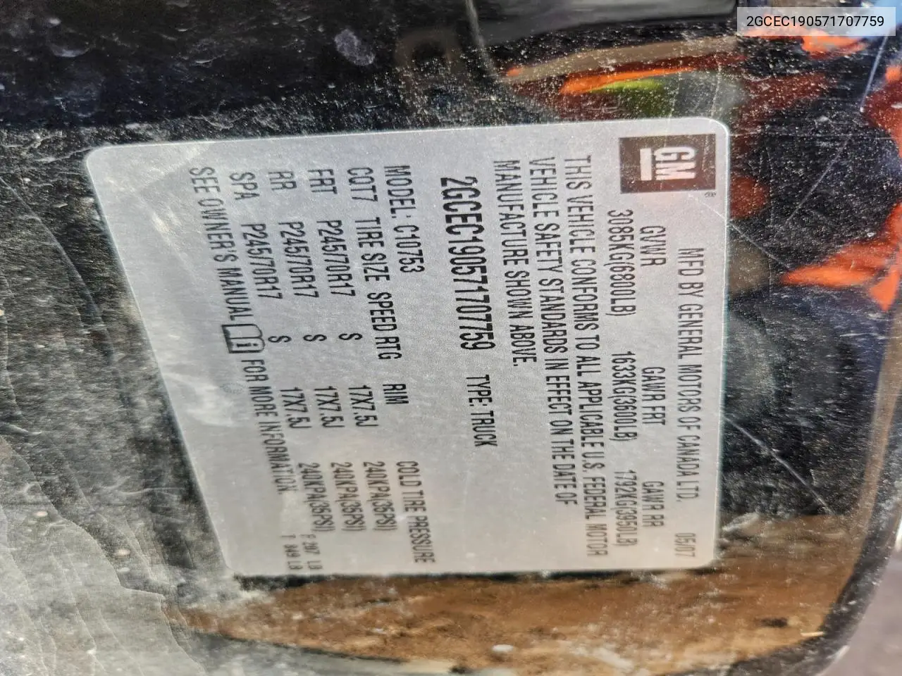 2GCEC190571707759 2007 Chevrolet Silverado C1500