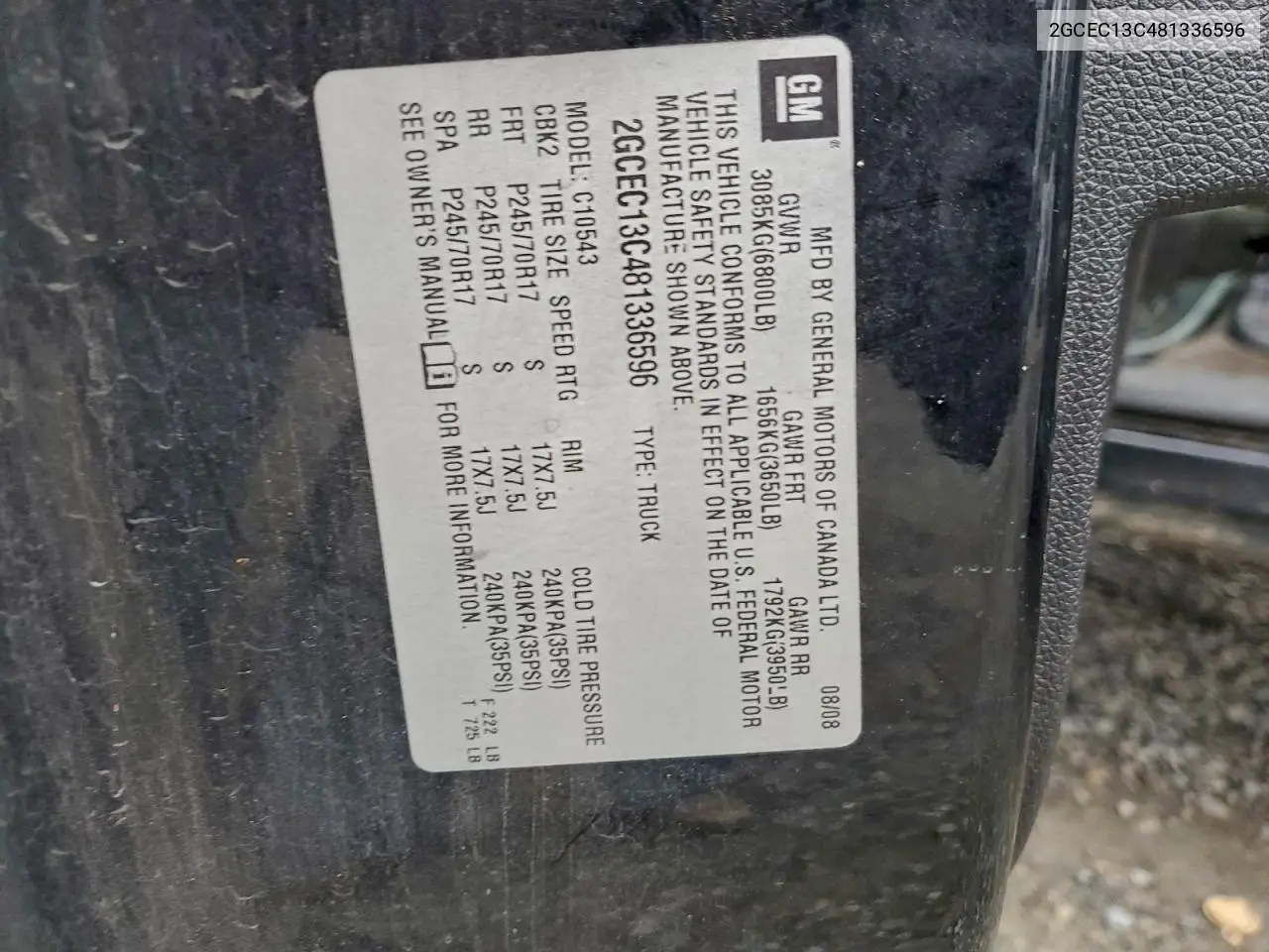 2GCEC13C481336596 2008 Chevrolet Silverado C1500