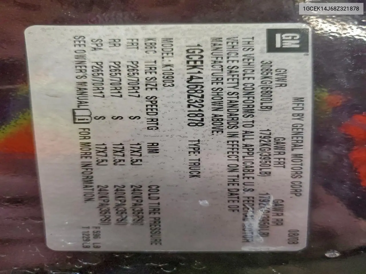 1GCEK14J68Z321878 2008 Chevrolet Silverado K1500