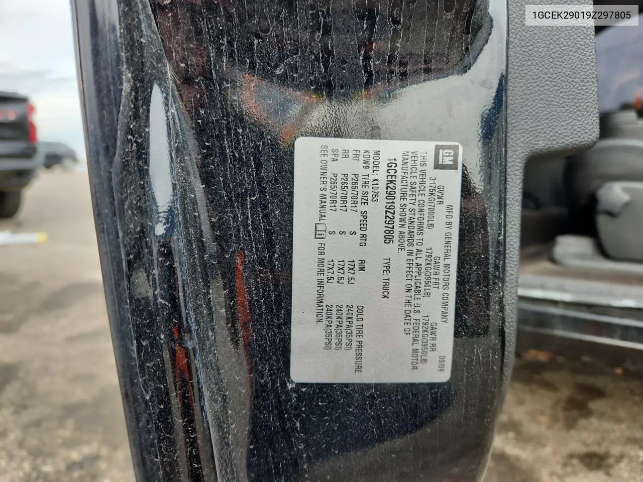 1GCEK29019Z297805 2009 Chevrolet Silverado K1500 Lt