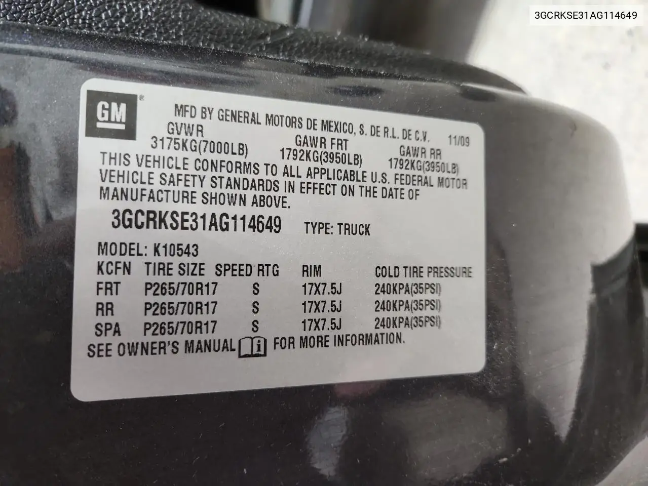 3GCRKSE31AG114649 2010 Chevrolet Silverado K1500 Lt