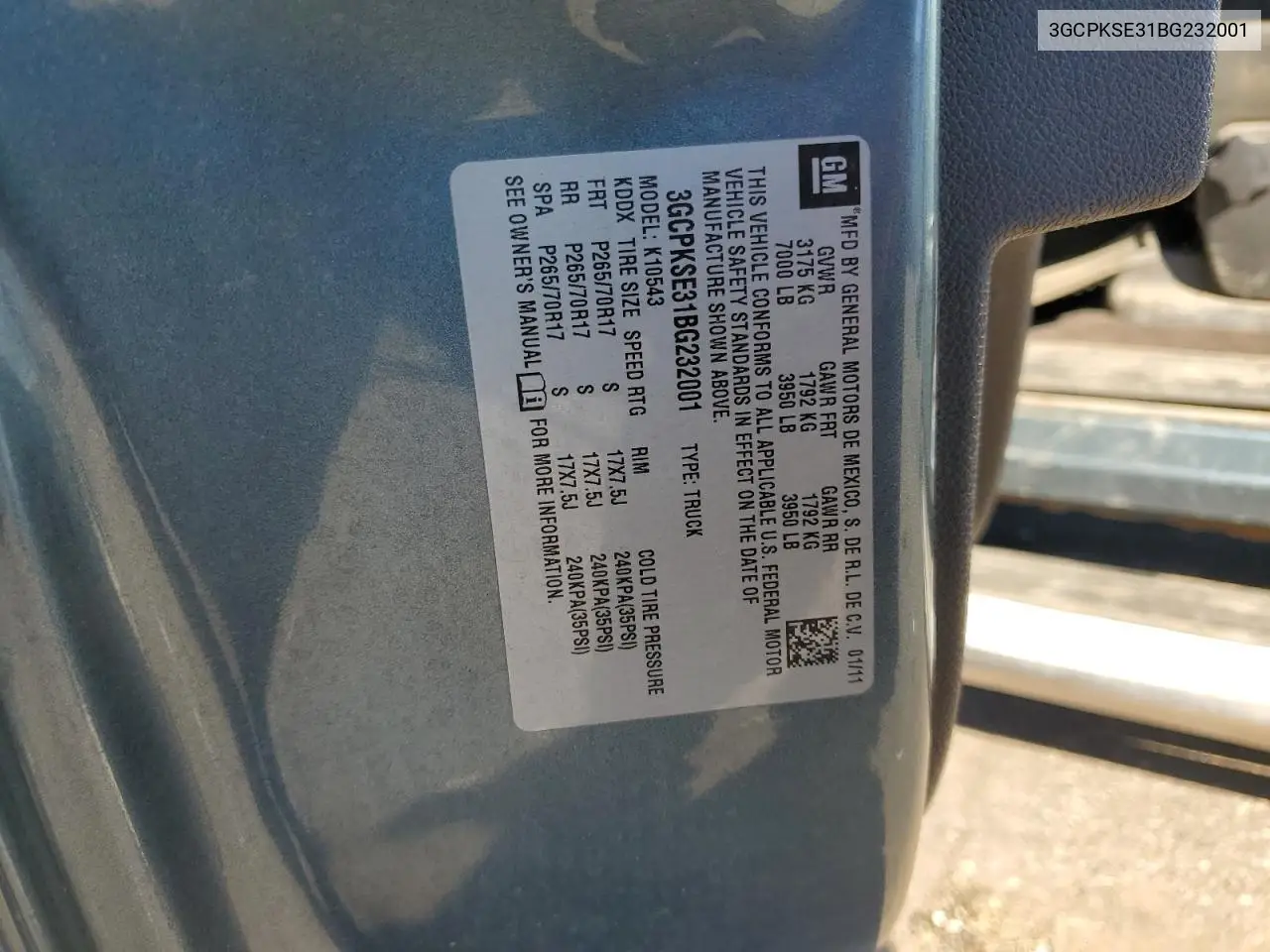 3GCPKSE31BG232001 2011 Chevrolet Silverado K1500 Lt