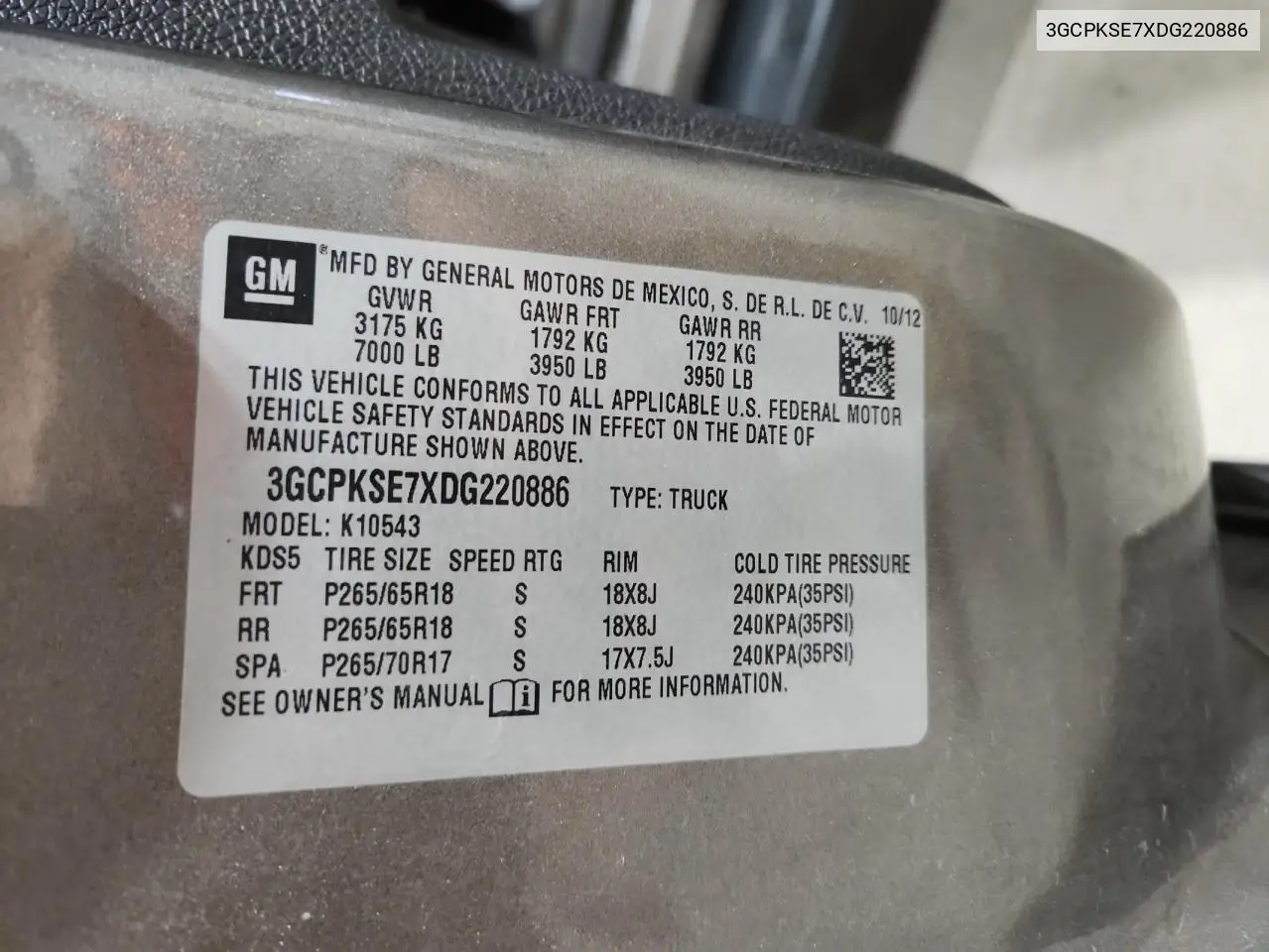3GCPKSE7XDG220886 2013 Chevrolet Silverado K1500 Lt