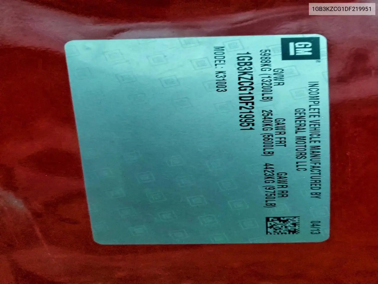 1GB3KZCG1DF219951 2013 Chevrolet Silverado K3500