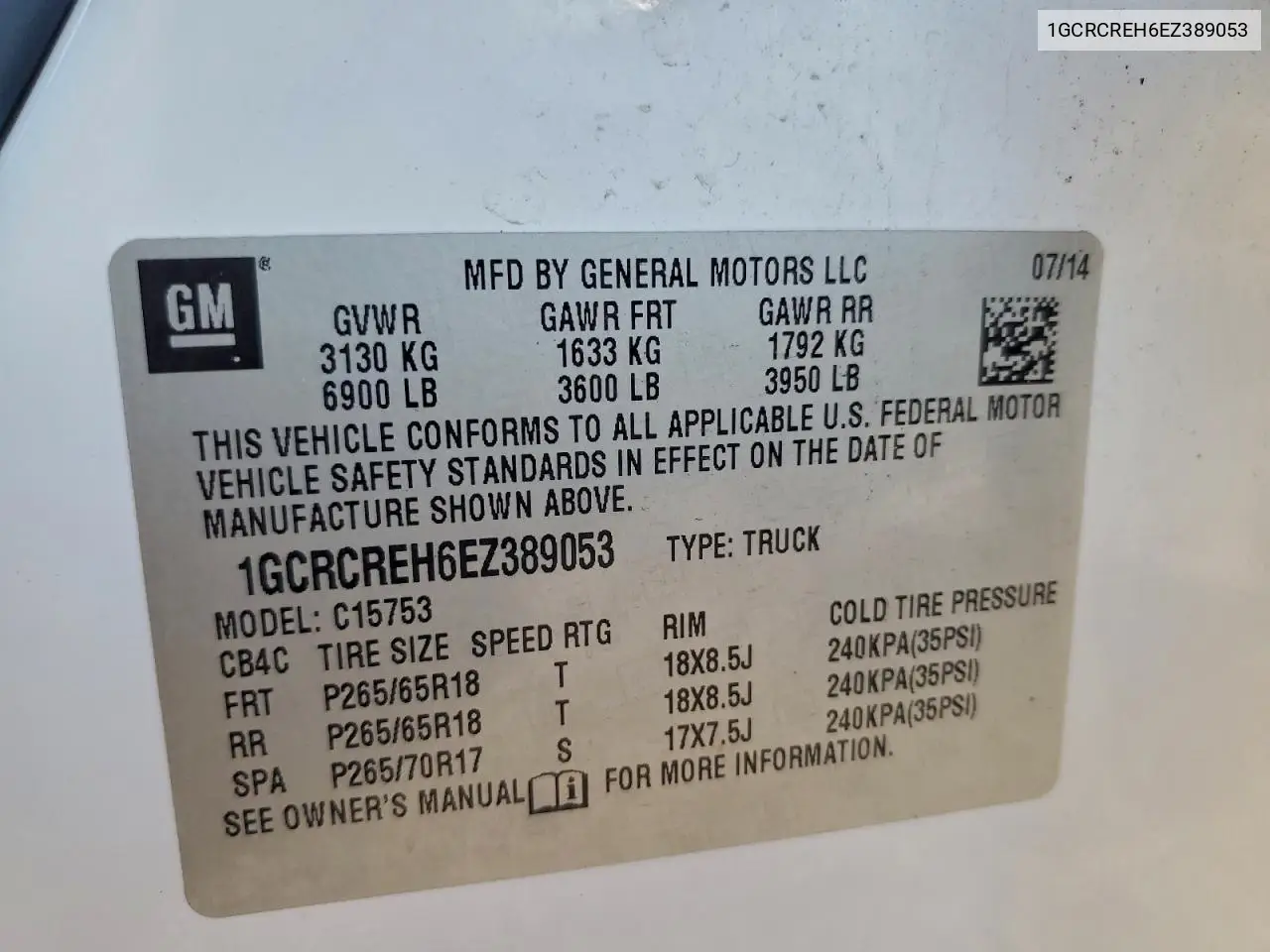 1GCRCREH6EZ389053 2014 Chevrolet Silverado C1500 Lt
