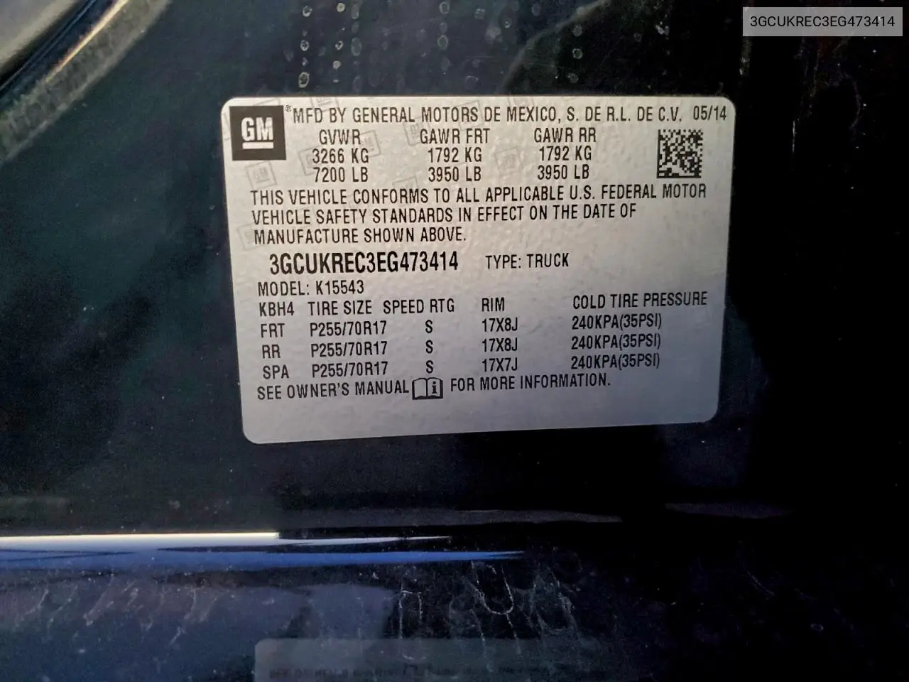3GCUKREC3EG473414 2014 Chevrolet Silverado K1500 Lt