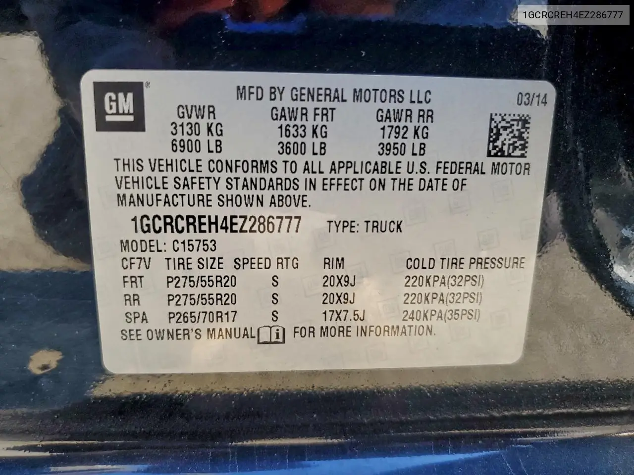 1GCRCREH4EZ286777 2014 Chevrolet Silverado C1500 Lt