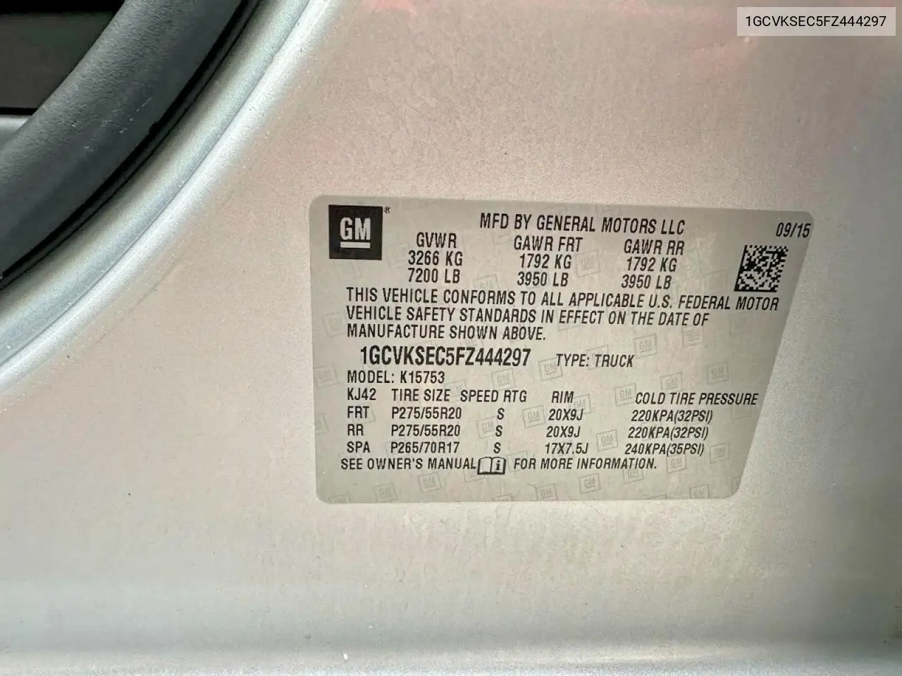 1GCVKSEC5FZ444297 2015 Chevrolet Silverado K1500 Ltz