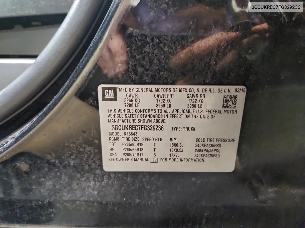 3GCUKREC7FG329236 2015 Chevrolet Silverado K1500 Lt