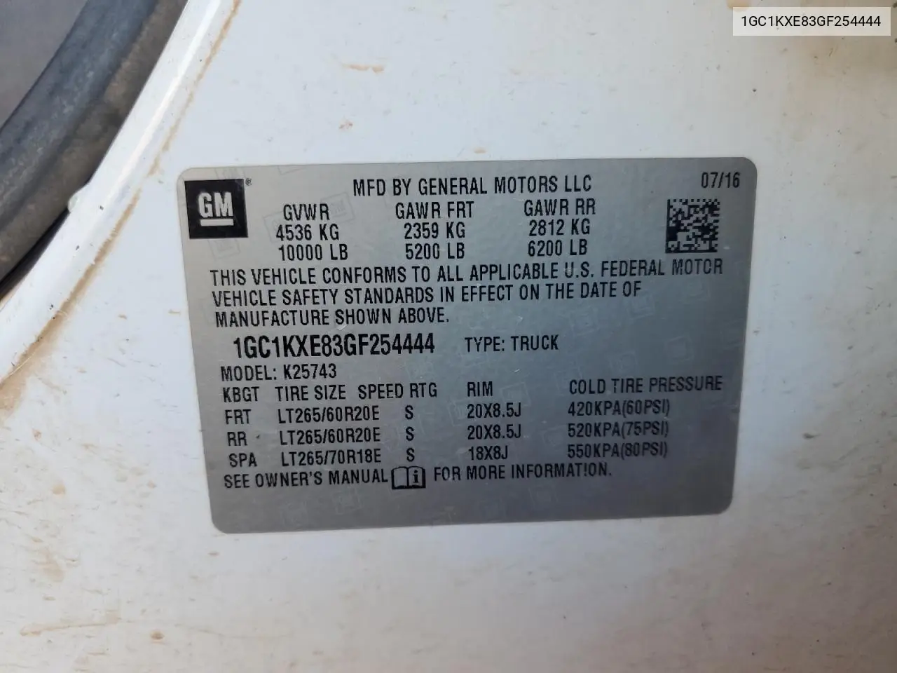 1GC1KXE83GF254444 2016 Chevrolet Silverado K2500 High Country