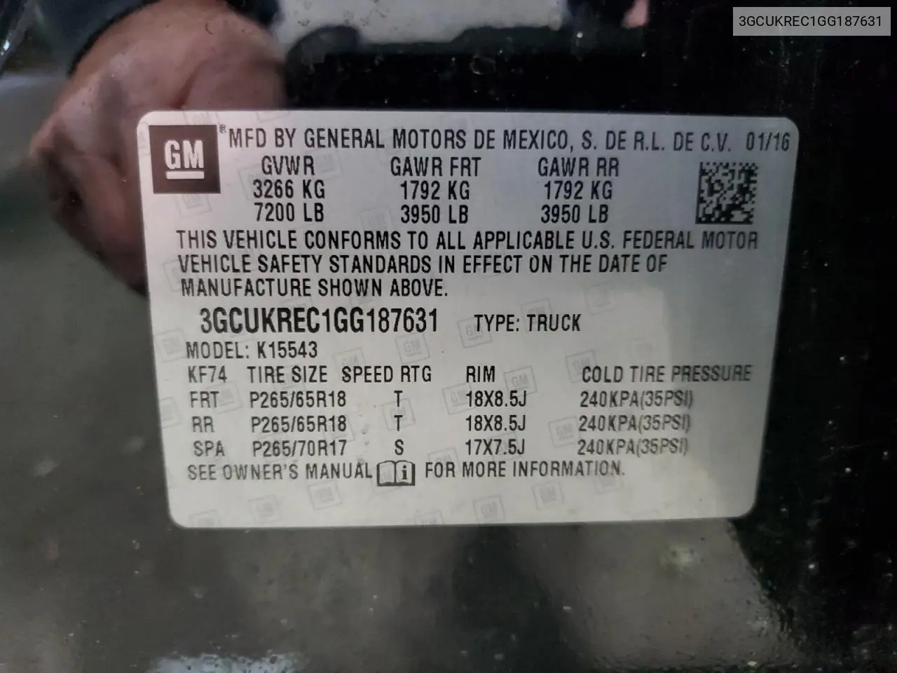 3GCUKREC1GG187631 2016 Chevrolet Silverado K1500 Lt