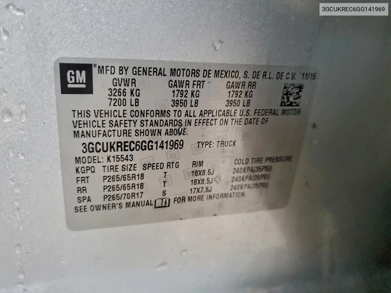 3GCUKREC6GG141969 2016 Chevrolet Silverado K1500 Lt