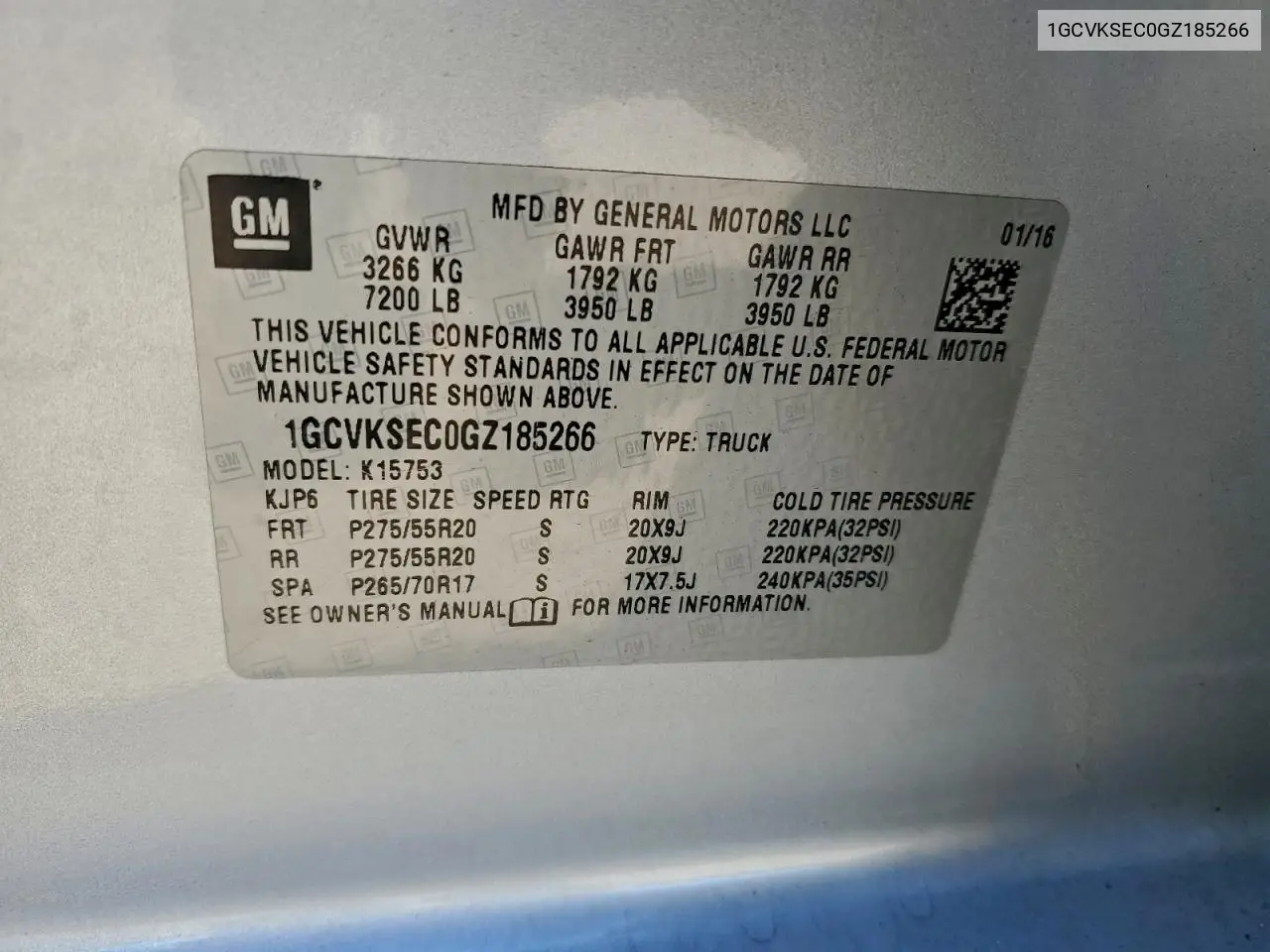 1GCVKSEC0GZ185266 2016 Chevrolet Silverado K1500 Ltz