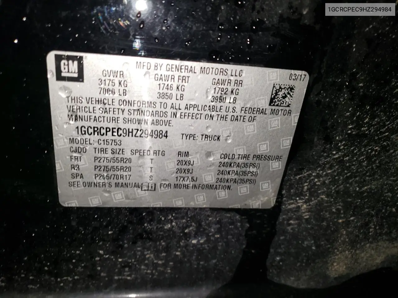 1GCRCPEC9HZ294984 2017 Chevrolet Silverado C1500 Custom