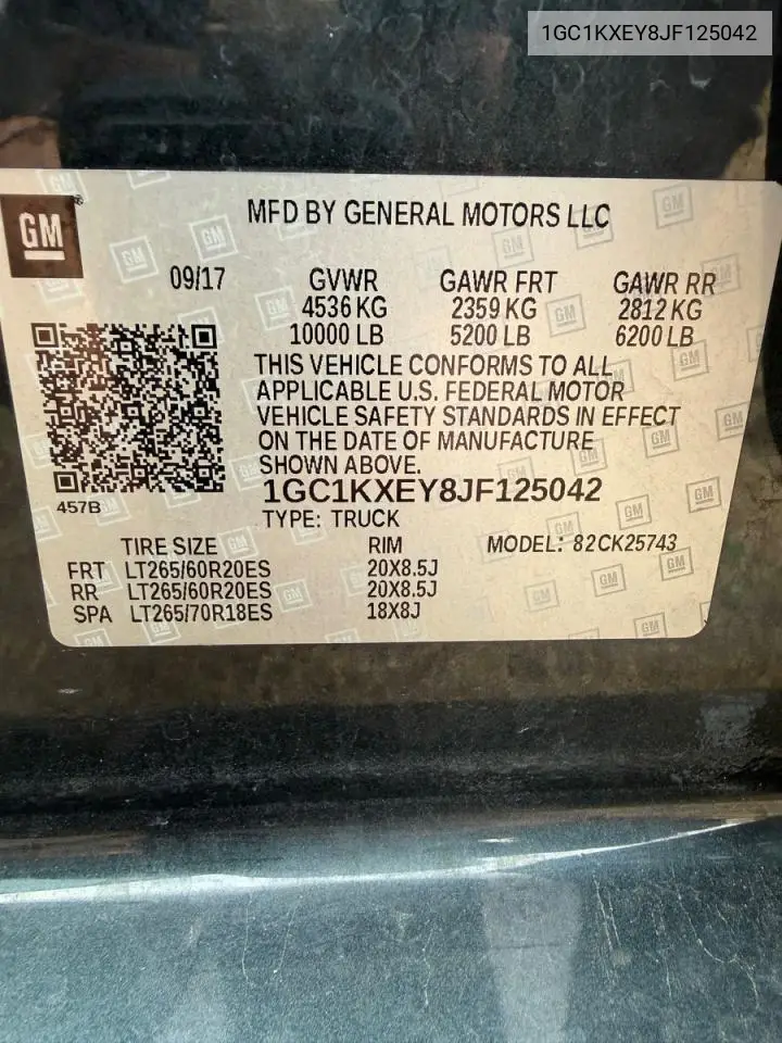 1GC1KXEY8JF125042 2018 Chevrolet Silverado K2500 High Country